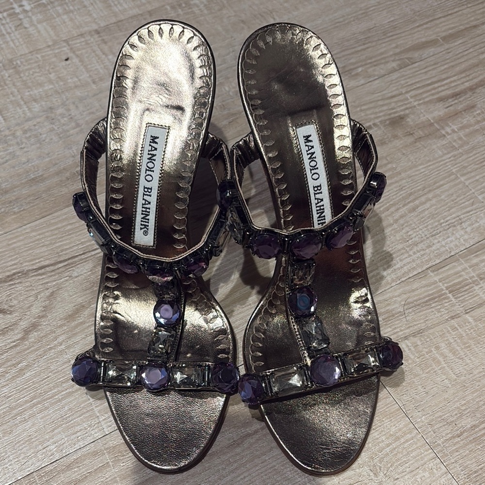 Manolo Blahnik Purple and Gold Women's Sandals